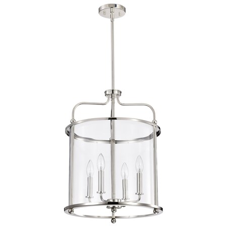Nuvo Yorktown 4-Light Pendant - Polished Nickel Finish - Clear Glass 60/7956